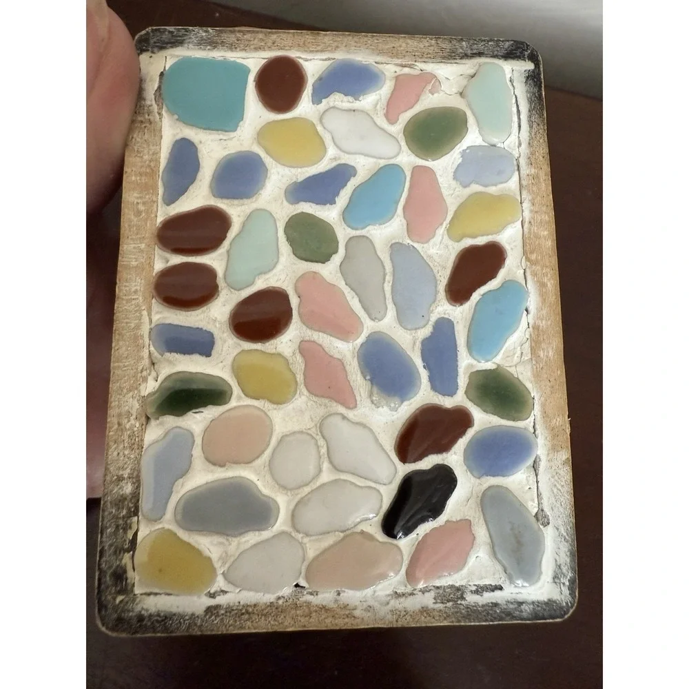 Vintage MCM Mosaic Tile and Wood Trinket Box, Keepsake Box